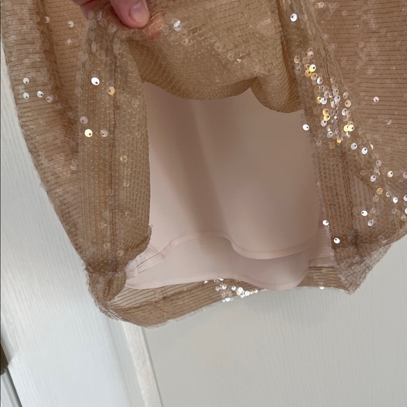 Sequin Nude V-Neck Mini Dress - Picture 3 of 4